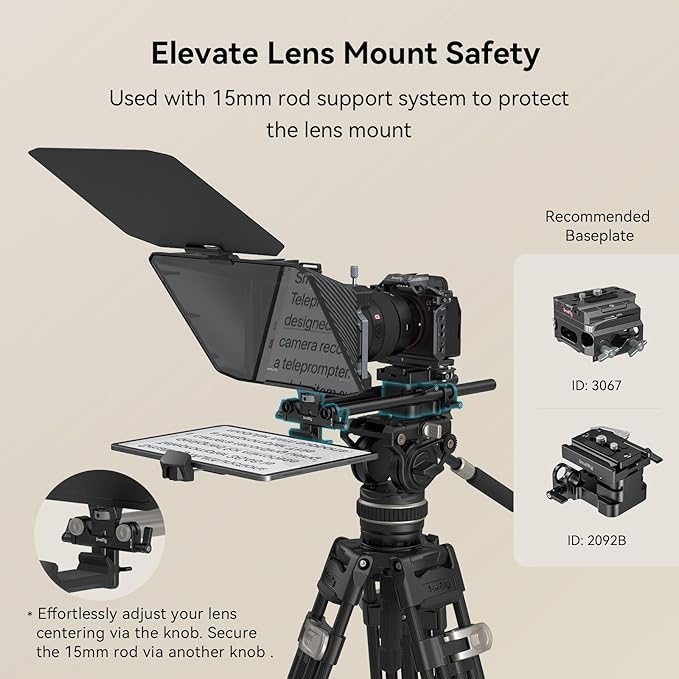 SMALLRIG Teleprompter for iPad Tablet up to 11 inch, NOT for Smartphone, SmallGoGo APP Supports PDF Picture Word TXT, Must Work with 15mm LWS Baseplate for Mirrorless DSLR Camcorder - 3646