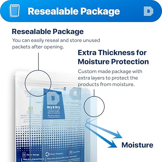 Dry & Dry 3 Gram [100 Packets] Silica Gel Packets Silica Gel Desiccants, Silica Gel Packs - Rechargeable (Food Safe) Silica Gel Packets, Silica Packets