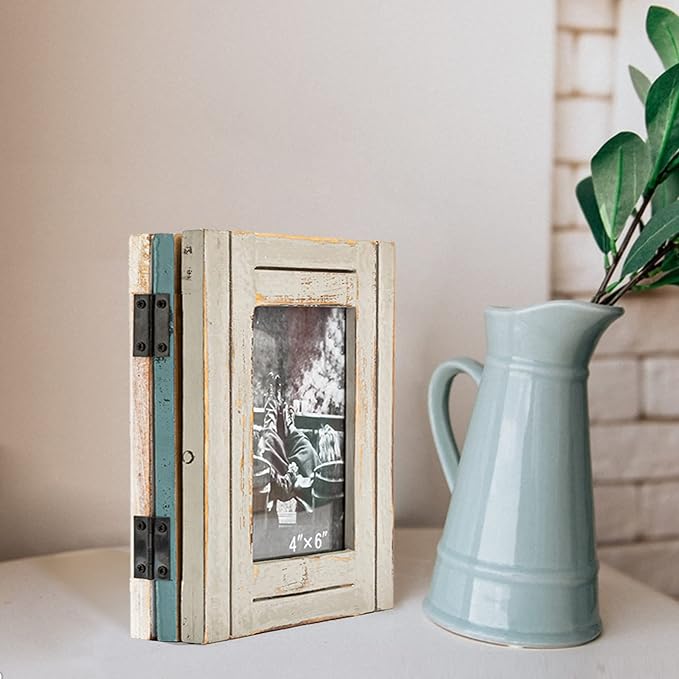 RiteSune Rustic Picture Frame 3 Folding 5X7 Triple Hinged Photo Frame Collage for Home Office Desk, Present for Christmas, New Year