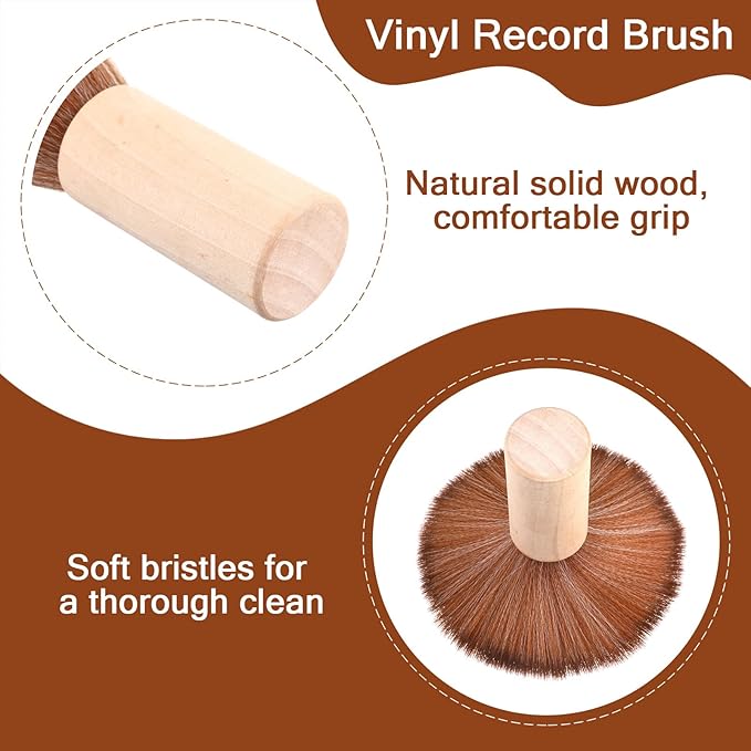 Record Cleaning Brush Vinyl Record Brush Dust Remover Brushes Anti-Static Dust Records Cleaner Brushes with Wood Handle for Vinyl Albums CD