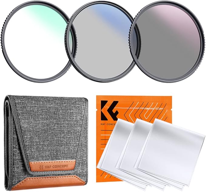 K&F Concept 72mm UV/CPL/ND Lens Filter Kit (3 Pieces)-18 Multi-Layer Coatings, UV Filter + Polarizer Filter + Neutral Density Filter (ND4) + Cleaning Cloth+ Filter Pouch for Camera Lens (K-Series)