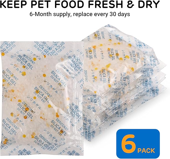 iPettie Silica Gel Packets, [6 Packs] Replacement Desiccant Packs for Automatic Pet Feeders, Moisture Absorber Drying Bags with Orange Indicator, Non-Toxic