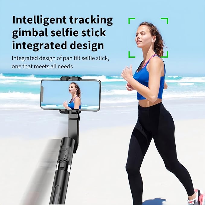 AI Tracking Gimbal Stabilizer for SmartiPhone - 360° Auto Face Follow, Bluetooth Remote, Anti-Shake Tripod for Vlogging/Live Stream, Metal Bracket with Gesture Control