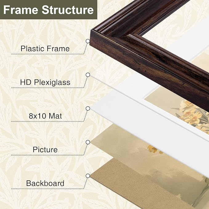 Vittanly 11x14 Picture Frame Set of 4, Vintage Photo Frame for Wall or Tabletop, Display 8x10 Pictures with Mat or 11x14 without Mat, Rustic Farmhouse Home Decor, Dark Brown