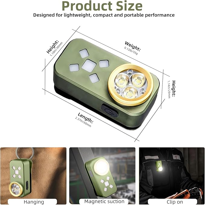 Rechargeable EDC Flashlight, Mini LED Flashights, 500 Lumens Portable Clip EDC Light, Pocket Flashlights, Magnetic Small Keychain Flashlight for Signaling, Camping, Emergency (Green)