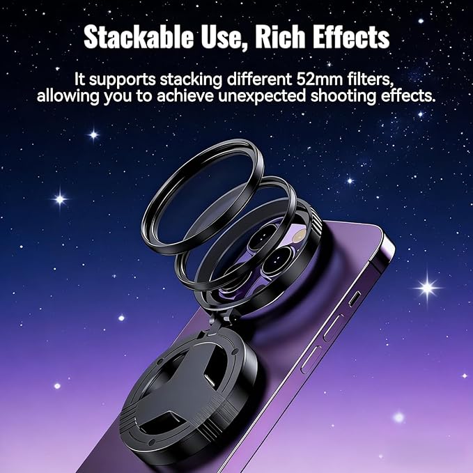 Magnetic CPL Filter for iPhone, Quick Mount for iPhone Filter Lens, Professional 52mm Polarizing Filter for iPhone Compatible with iPhone 12-16, Anti-Glare, Reduces Reflections Enhances Colors