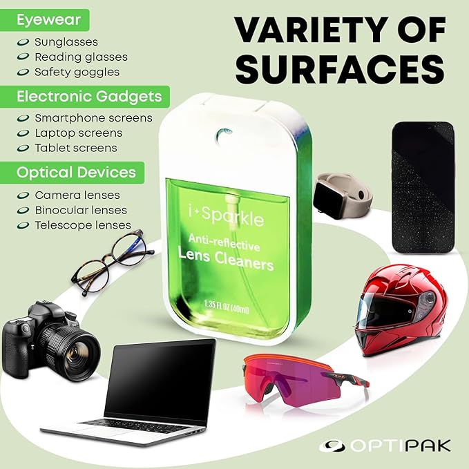 I-Sparkle Anti-Reflective Lens Cleaner Spray kit | (1x) 1.35oz Glasses Cleaner Spray + (1x) Microfiber Cloth for Eyeglasses, Sunglasses, Lenses, Screens and Camera Cleaning Kit (2 Piece Set)