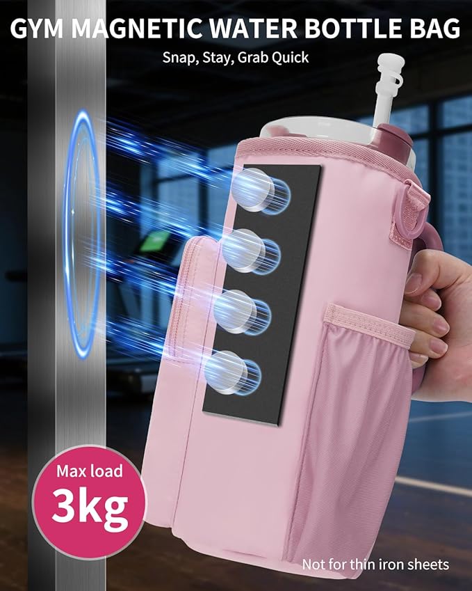 sportsnew Magnetic Gym Bag for Women Men, Water Bottle Carrier Holder with Strap & Phone Pockets for 40oz Tumbler with Handle, 4 Built-in Magnets Small Gym Bag for Sports, Workout, Fitness, Walking