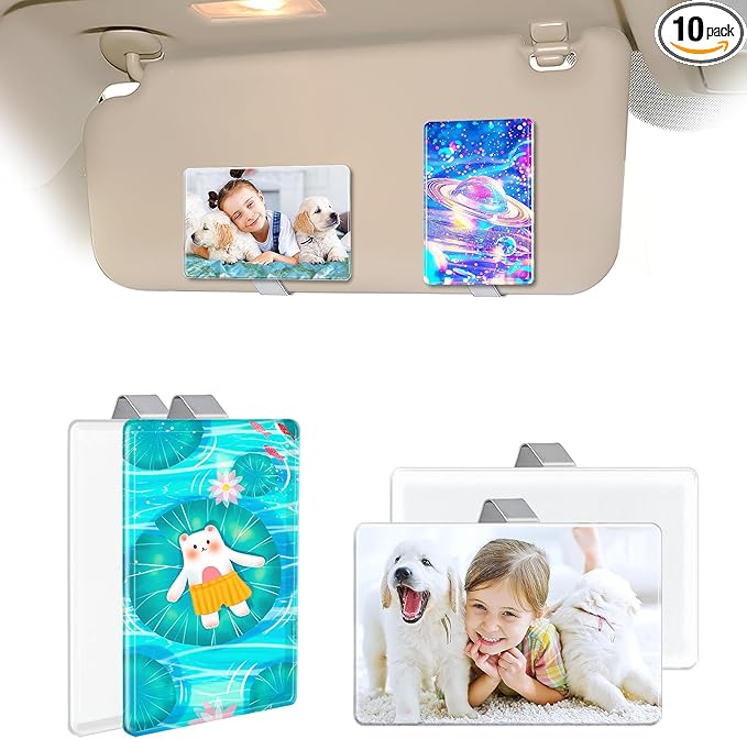 HYHOSHI 10 Pack Car Visor Photo Clip for Sublimation Blanks, Acrylic Sublimation Car Picture Photo Frame Blank with Clips for Easy Display, Suitable for Adding Family or Personal Photos