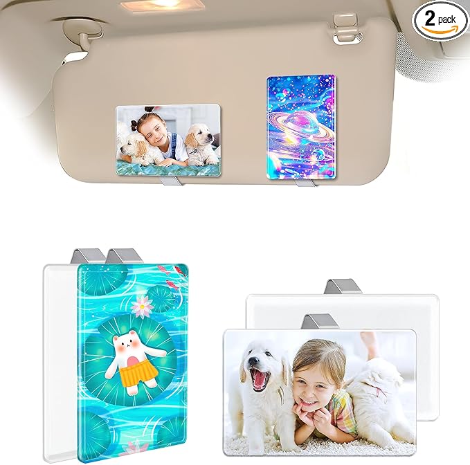 HYHOSHI 2 Pack Car Visor Photo Clip for Sublimation Blanks, Acrylic Sublimation Car Picture Photo Frame Blank with Clips for Easy Display, Suitable for Adding Family or Personal Photos