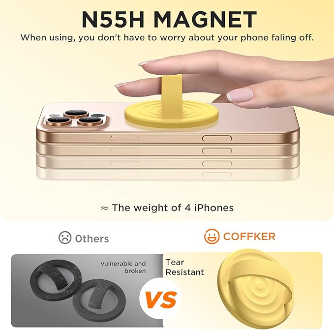 Magnetic Phone Grip Ring Holder, Liquid Silicone Magnet Cell Phone Grip Finger Loop, Compatible with Magsafe, Back of Phone for iPhone 17/16/15/14/13/12 Series, Yellow