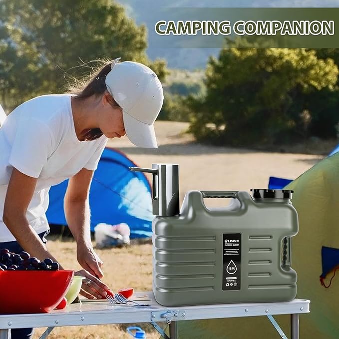 5 Gallon Camping Water Jug with Foldable Auto Pump, BPA-Free Leak-Proof Camping Water Container with Spigot, Type-C Rechargeable, Portable Water Storage Tank for Hiking, Outdoors & Emergency Use