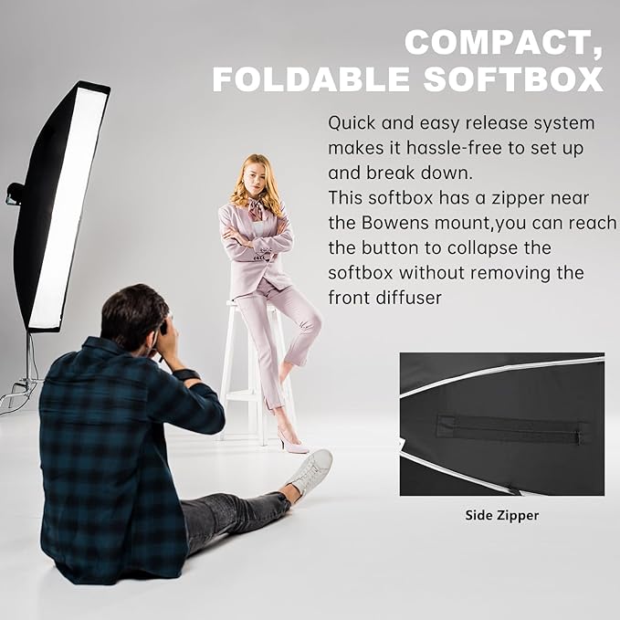 Godox 2pc Quick Release Strip Softbox,UL 12"x35"/30x90cm Bowens Mount Soft Box with Grid,Diffuser,Carry Bag for Studio Strobe Flash Continuous Light,Outdoor Photography Video Recording,Live Streaming