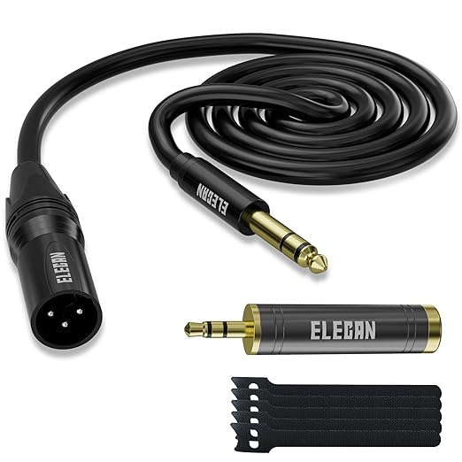 Elecan 6.35mm (1/4 Inch) TRS Male to XLR Male Cable 8 Ft, Balanced Professional Shielded Stereo Microphone Cable Cord, Gold Plated for Mixer AMP Speaker Amplifier with 6.35 to 3.5mm Adapter+Ties