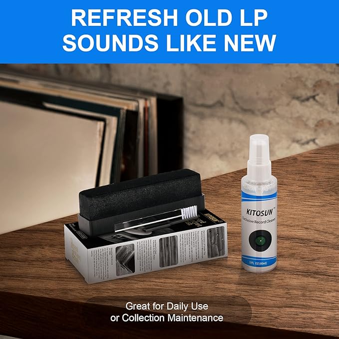 Vinyl Record Cleaner Kit Anti-Static Velvet Brush with Small Stylus Cleaner Brush 60ml Cleaner Spray Liquid for LP Vinyl Records Daily Maintenance Keep Great Sounding Extent Life