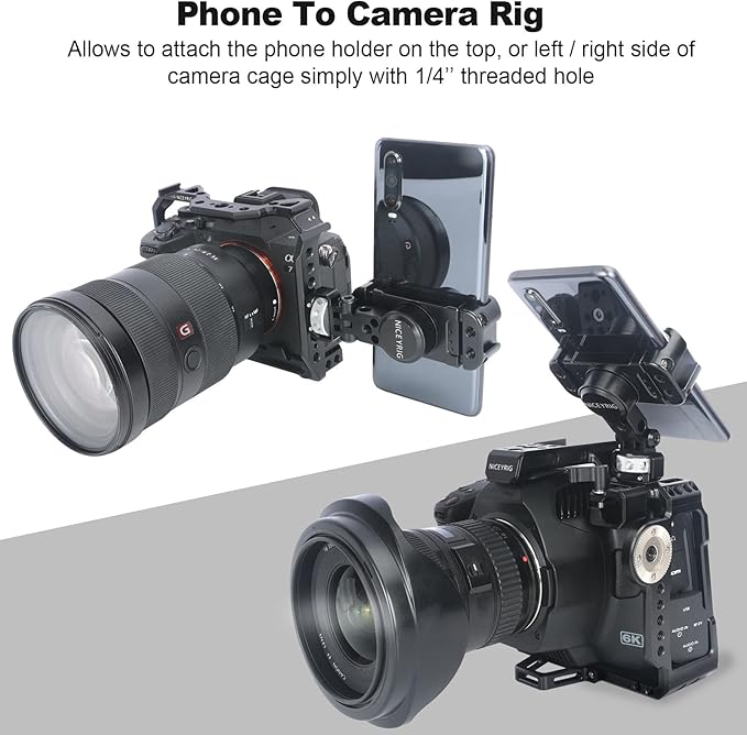 NICEYRIG Pro Phone Holder with 1/4 Mount 360 Degree Rotation and 180 Degree Tilt for DSLR and Mirrorless, Cinema Camera, Camcorder Cage Rig - 519