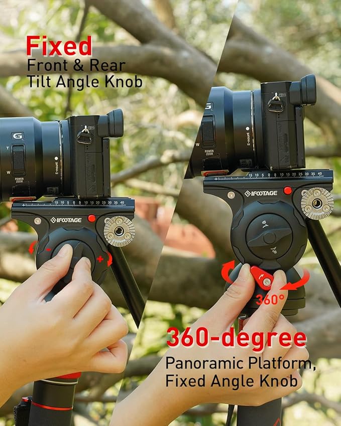 IFOOTAGE Video Camera Head Komodo K5S,Aluminum Fluid Heads,Stable Tripod Head for Pan and Tilt,with Quick Release Plate,Max Load 11 lbs/5kg