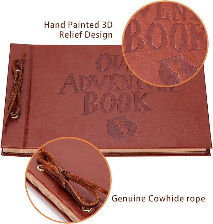 Our Adventure Book Scrapbook Photo Album,3D Embossed Words Leather Memory Book with 80 Pages for Couples Gifts,Anniversary Wedding,Valentine's Day