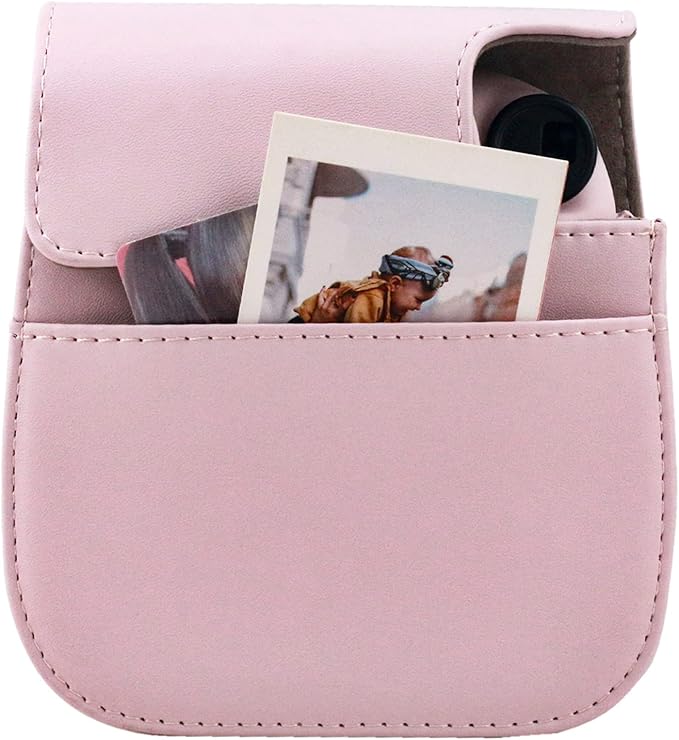 Frankmate Protective Case Compatible with Fujifilm Instax Mini 12 11 9 8 Instant Film Camera with Pocket and Adjustable Strap (Pink)