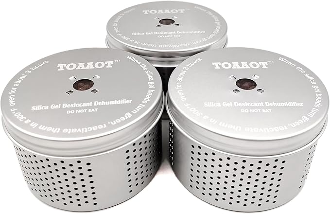 Gun Safe Dehumidifier 200g - Small Silica Gel Desiccant Canister, Moisture Absorber for Gun Cabinets & Safes, Protect 80 Cubic Feet, Silver, Aluminum Shell