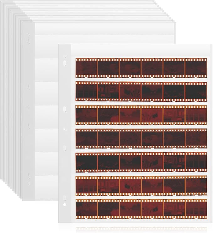 50 Pcs 35mm Negative Sleeves - Acid-Free Archival Film Negative Storage Pages, Pages Holds 7 Strips of 6 Frames - Compatible with 3-Ring Binders for Organizing 35mm Film
