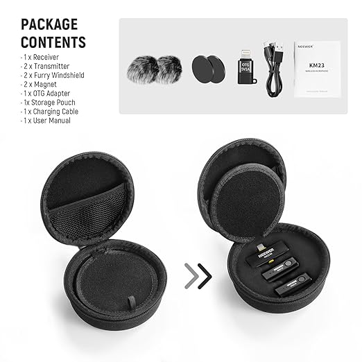 NEEWER Wireless Lavalier Microphone for iPhone Android Tablet PC Laptop 131ft/40m Range Noise Cancellation Omnidirectional Mic for Vlogging Live Streaming (1x RX + 2x TX), KM23