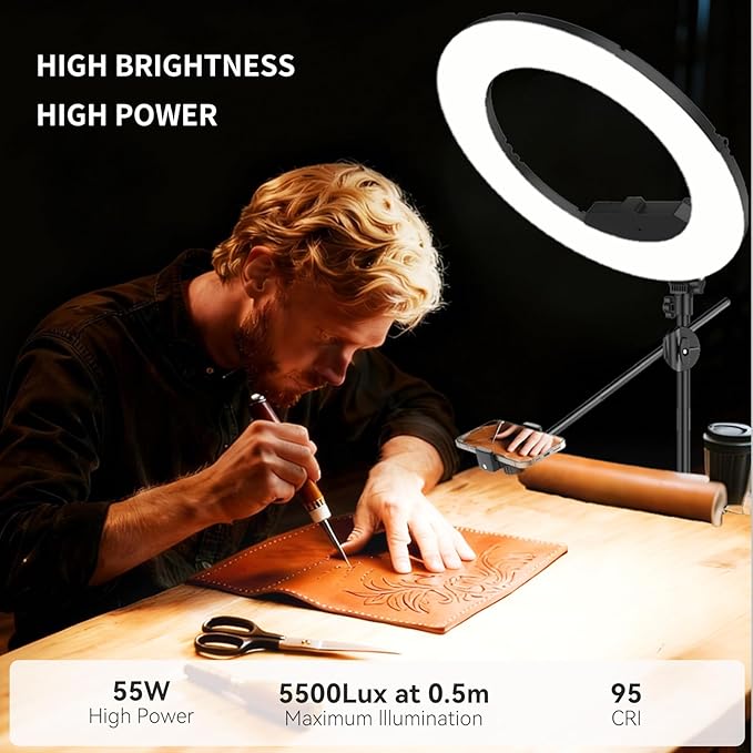 Large Ring Light Kit with 79" Stand, [New Version] 55W 6700K Dimmable,LED 18" Big Ring Light Tripod,Dual Phone Holder for iPhone,tiktok,Makeup,Yutobe,Live Stream,Photography,Video Recording