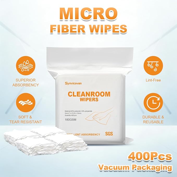 Microfiber Wipes 4"x4"(400 Pcs,Class 100, 180GSM) Superfine Lint Free Cloths Cleaning and Drying Cloths Reusable Ultra Absorbent for All Surface Types