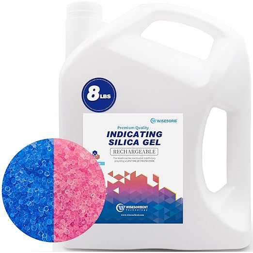 [Net Weight 8LBS] Blue Indicating Silica Gel Beads Desiccants - Rechargeable Desiccant Beads Silica Beads (Blue to Pink, 1 Pack of 8LBS)