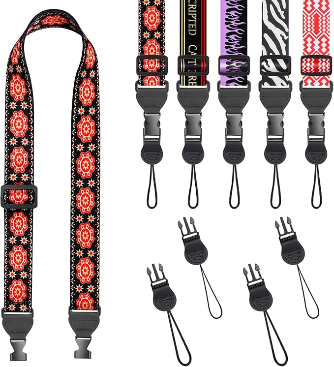 Red Floral Shoulder Strap, Adjustable Camera Strap with 2 Sets of Quick-Release Buckles, Comfortable Neck Strap for iPad, Tablet, Camera, Laptop, Binocular, Luggage Bag