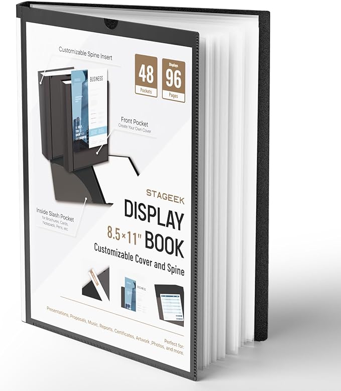 STAGEEK 48-Pocket portfolio binder display 96 pages, 8.5x11 Binder with Plastic Sleeves, Art Portfolio Folder with Clear Sheet Protectors, Presentation Book for Artwork, Document Organizer