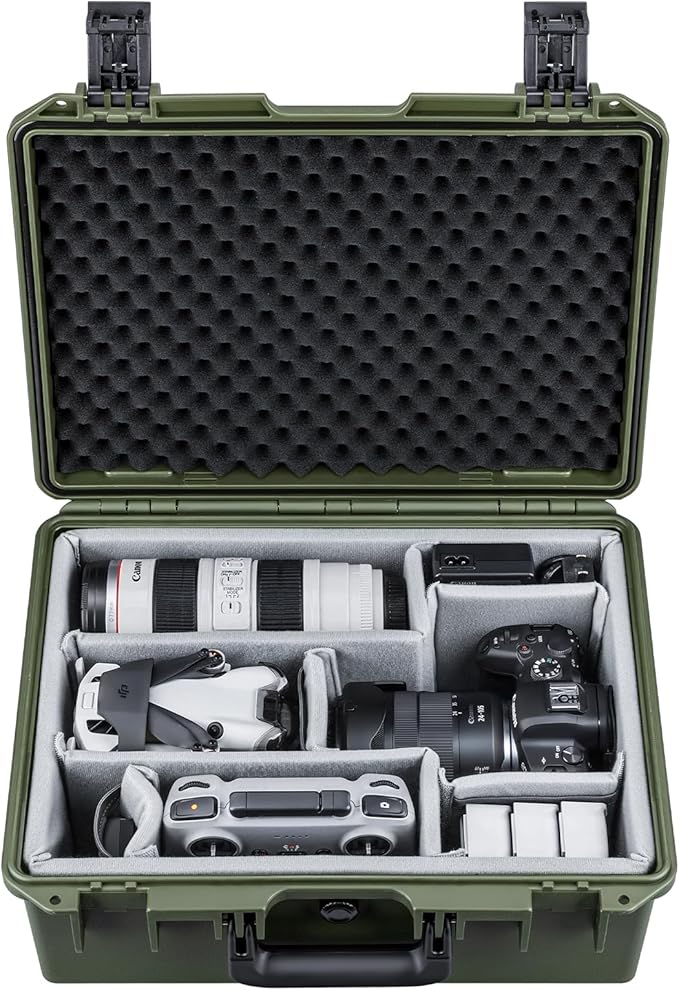 Lykus PVC1 Waterproof Hard Camera Case with Padded Dividers for Cameras, Lenses, Dual DJI Mavic/Air/Mini/Flip drones