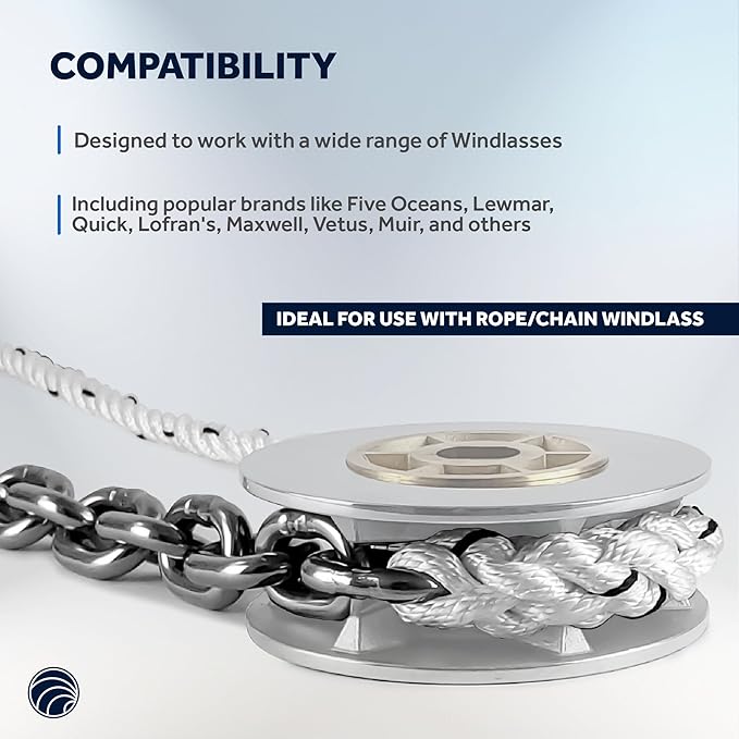 Five Oceans Windlass Anchor Rode, Hand-Spliced Anchor Rope and Chain Combination Kit, Nylon 3-Strand Rope, HT G4 Stainless Steel Chain for Boat Anchor System - Multiple Sizes