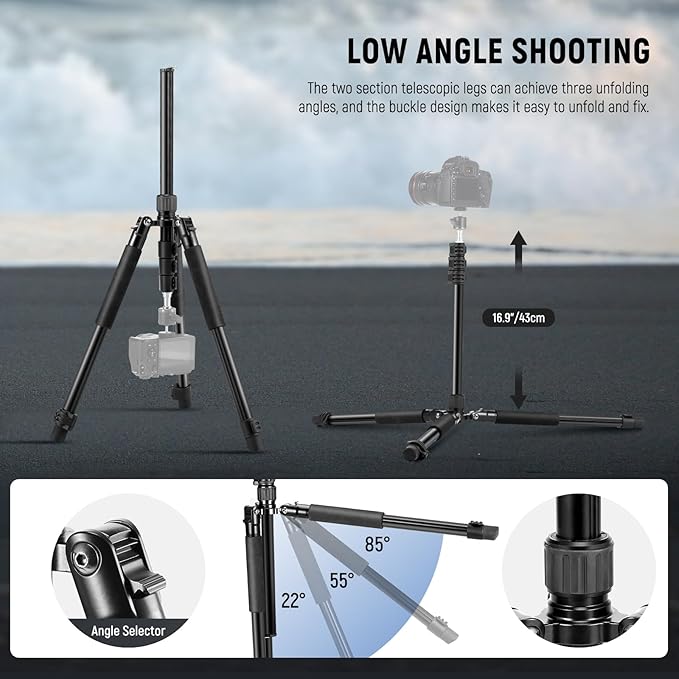 NEEWER Photography Light Stand, 1.5-6.4ft/47-195cm Aluminum Reversible Studio Lighting Tripod, Portable Phone Video Stand w/ 1/4" Screw for Strobe Light Camera Softbox, 4.4lb/2kg Load, ST195