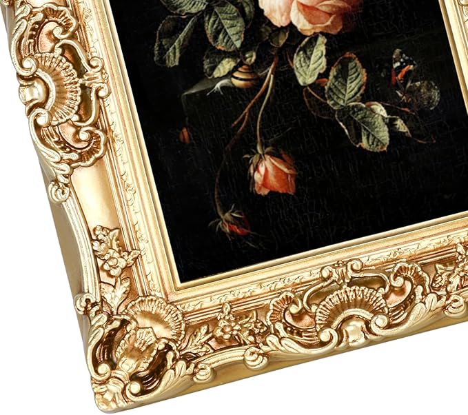 11X14 Vintage Picture Frame, Antique Champagne Gold Ornate Baroque Frame with Real Glass, 11 X 14 Photo Frame for Tabletop Wall Hanging Display