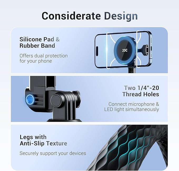 JJC Magnetic Flexible Phone Tripod for iPhone, Bendable Octopus Tripod with 1/4" Screw & Gopro Mount Compatible with iPhone Android Phone Gopro Digital Camera for Video Recording Vlogging