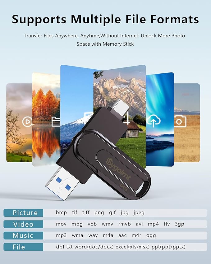 64GB USB Flash Drive, 3.0 - USB C & USB A 2-in-1 Memory Stick, Jump Drive with Keychain, Storage Photos Thumb Drives for iPhone 17/16/15, Android Phones, Laptops, Mac, iPad, Desktops, Tablet