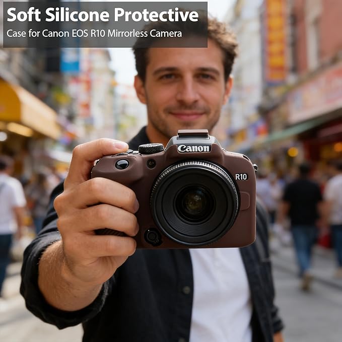Frevyve Case for Canon EOS R10 Mirrorless Camera, Skin, Anti-Scratch, Lightweight Sleeve, Soft Silicone Rubber Protective Case Cover for Canon EOS R10 Accessories (Brown)