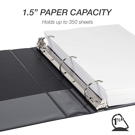 Samsill Durable 1.5 inch 3 Ring Binder, Made in USA, D Ring Binder, FSC 100% Recycled Chipboard, Black, 12 Pack
