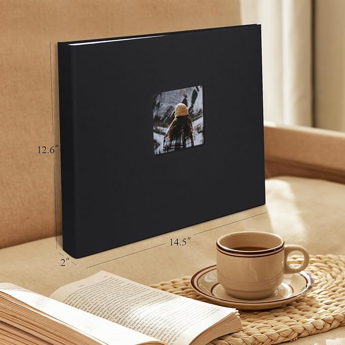 12x12 Inch Large 3 Ring DIY Scrapbook Photo Album Journal with 30 Plastic Sleeves 60 Pages and Fabric Cover for Baby Travel Wedding Anniversary kids Adventure (Black Cover/White Pages)