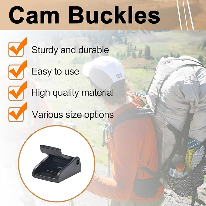 CooBigo 5pcs Webbing Cam Buckles Plastic Black Toggle Clip Backpack Straps