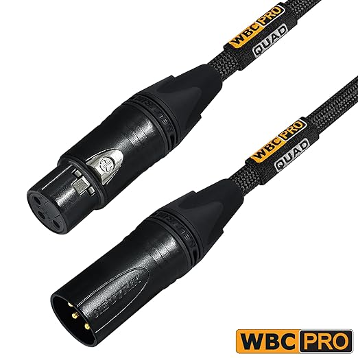 2 Units - 3 Foot - WBC-PRO-Quad Ultra-Silent Ultra-Flexible Balanced Star-Quad Cable with Neutrik Male & Female XLR Plugs & Black Tweed Jacket