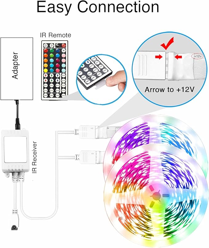 VOLIVO 100ft Led Strip Lights for Bedroom, Color Changing Led Light Strips Kit with Bluetooth App Control and IR Remote, RGB Music Sync Lighting for Room, Home Decor