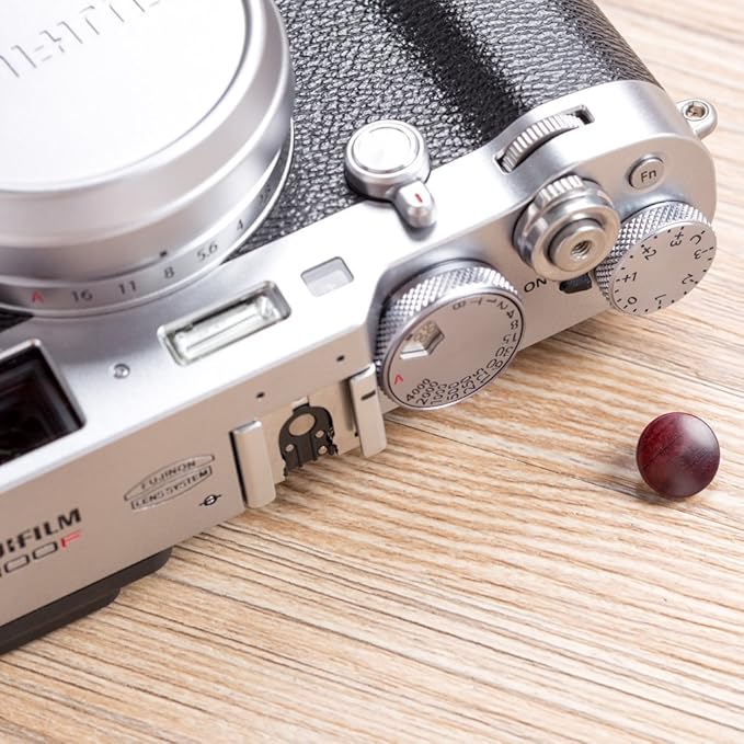VKO Wood Soft Shutter Release Button,Delicate Camera Shutter Button 12mm Convex Surface Red 1 PCS (Wood Grain Random)