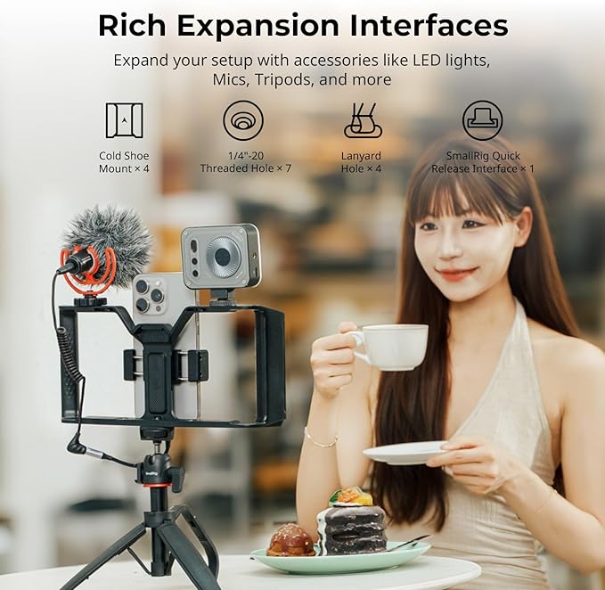 SMALLRIG IG-01 Universal Phone Cage for Short Video Starters, Dual Handgrip Smartphone Video Rig with Cold Shoe Mount, for iPhone 17 16 & Android, for Creators Vlogging-5355