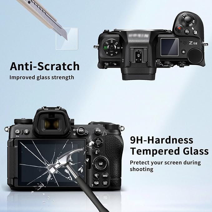 JJC (2 Pack Screen Protector Compatible for Nikon Z6 III Z6III Camera, 2 Pcs LCD Screen and 4 Pcs Small Screen Tempered Glass Film, Ultra-Thin Clear 9H Anti-Fingerprint Anti-Scrach
