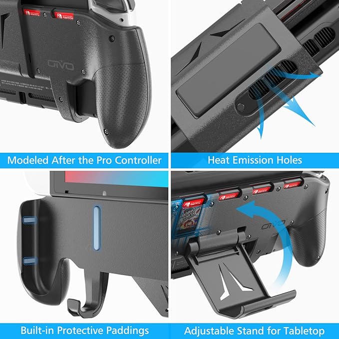 OIVO Switch Grip with Upgraded Adjustable Stand, Asymmetrical Grip with Adjustable Stand and 5 Game Slots-4 Thumb Caps Included