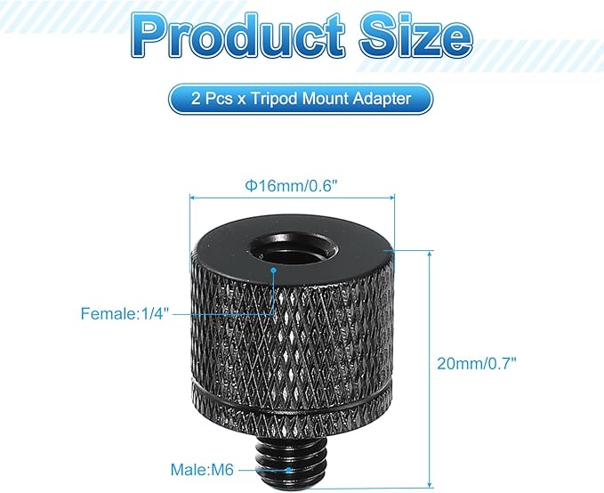 PATIKIL Tripod Screw Adapter 1/4" Female to M6 Male, 2 Pcs Tripod Nut Connectors Camera Mount Screw Camera Double Head Converter for Microphone Holder Magic Arms Accessories, 20 mm