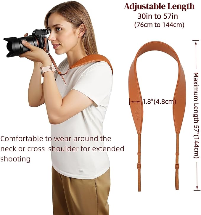 1.8”Wide Camera Strap, Fashionable PU Leather Camera Strap for Sony/Nikon/Canon/Minolta/Panasonic/SLR/DSLR Cameras