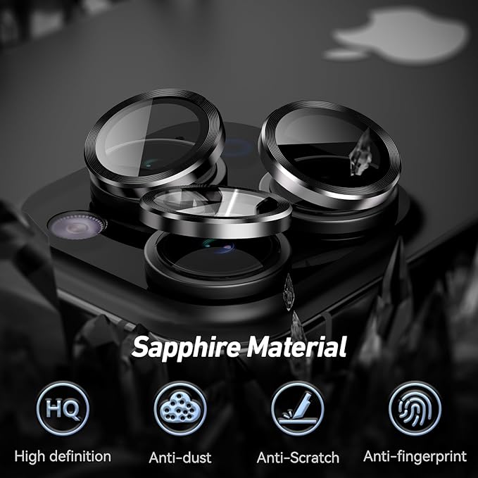 Jeluse Camera Lens Protector for iPhone 17 Pro Max/17 Pro/16 Pro Max/16 Pro/15 Pro Max/15 Pro/14 Pro Max/14 Pro, 9H Tempered Glass Screen Protector Cover Alignment Kit Metal Individual Ring